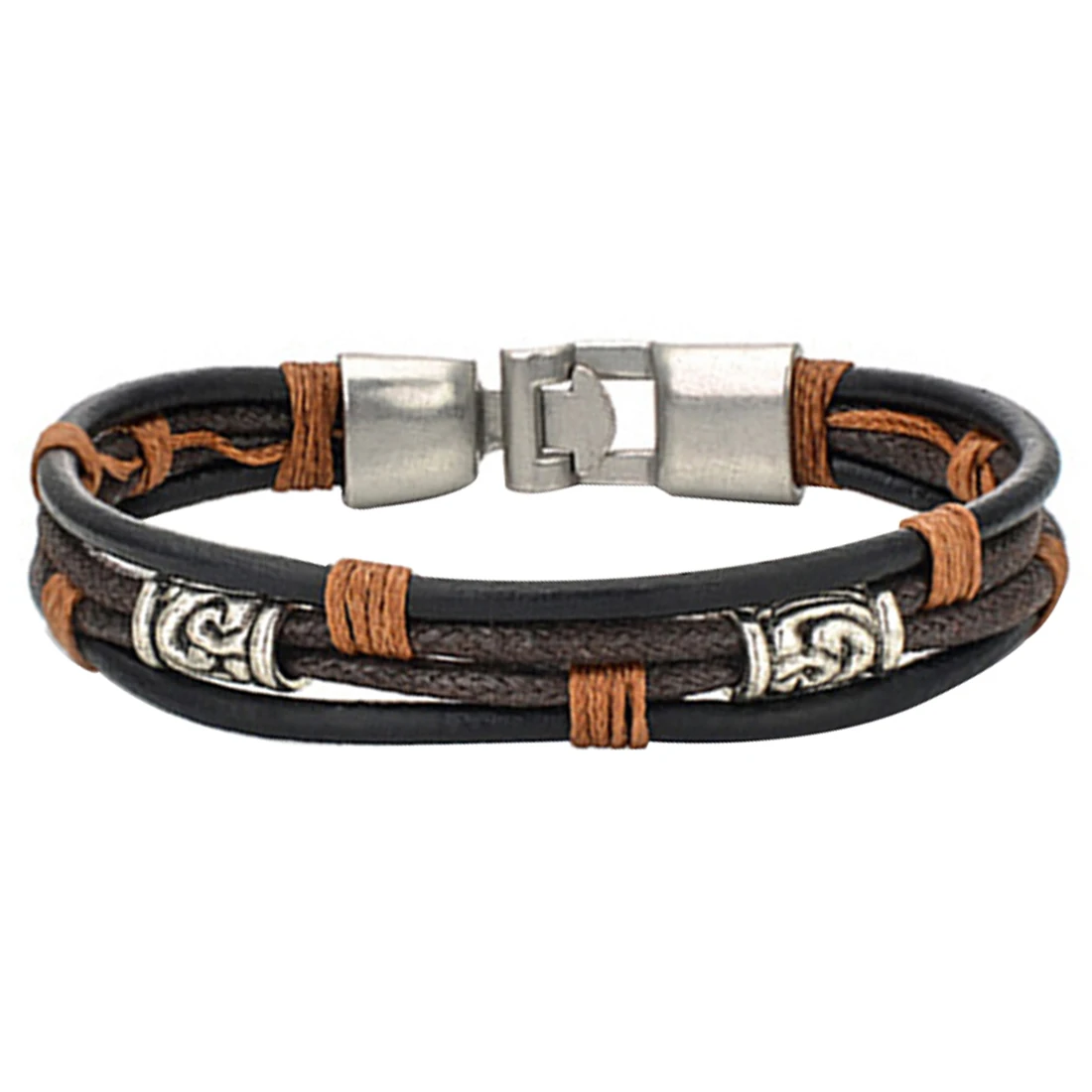 Men's Ladies Bracelet, Tribal Braided Bangle, Leather Rope Alloy, Brown Black Silver
Men's Ladies Bracelet, Tribal Braided Bangle, Leather Rope Alloy, Brown Black Silver