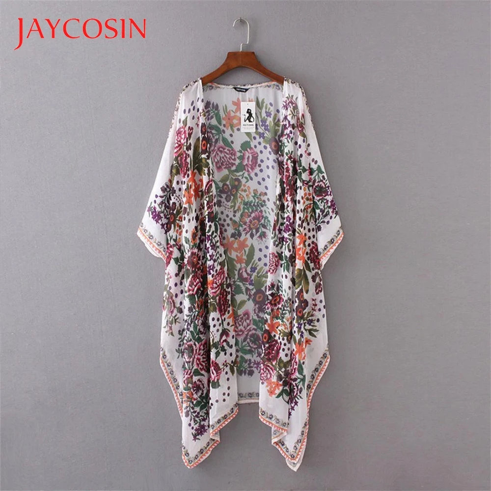 Женский шифоновый кардиган с цветочным принтом JAYCOSIN Свободный кимоно рукавами