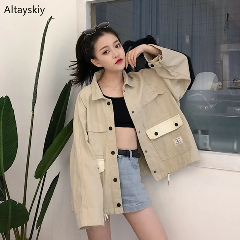 Jackets Women Turn-down Collar Single Breasted Pockets Loose Coats Womens Korean Style Harajuku Ulzzang All-match Coat Lovely
Jackets Women Turn-down Collar Single Breasted Pockets Loose Coats Womens Korean Style Harajuku Ulzzang All-match Coat Lovely