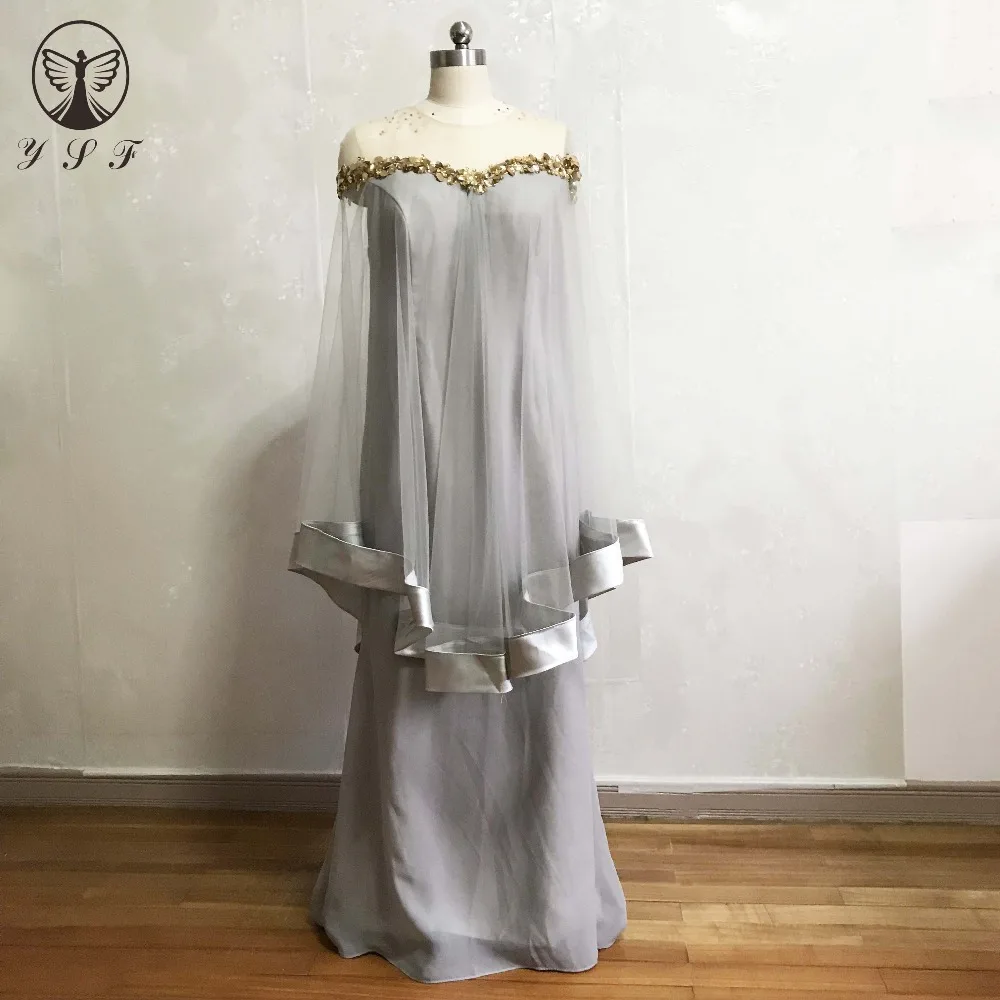 2018 YSF Mother of the Bride Dresses Silver O Neck Beaded Crystals Cape Chiffon Mermaid Formal Gown
2018 YSF Mother of the Bride Dresses Silver O Neck Beaded Crystals Cape Chiffon Mermaid Formal Gown