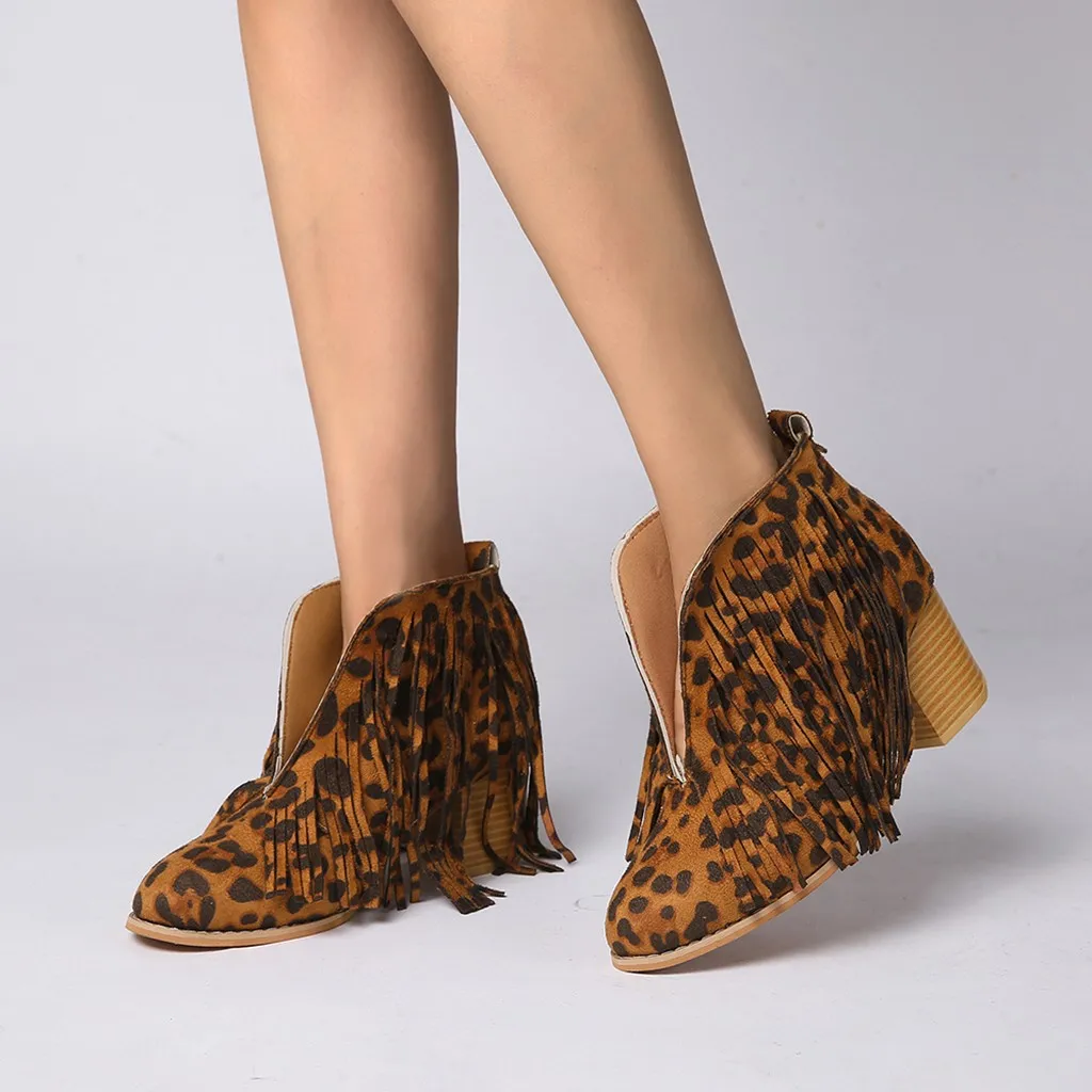 Women's Short Boots Leopard Stylish Winter Sexy Tassel Boot Slip On Ankle Shoes High Heel Pointed Toe Suede Shoes Ethnic Botas
Women's Short Boots Leopard Stylish Winter Sexy Tassel Boot Slip On Ankle Shoes High Heel Pointed Toe Suede Shoes Ethnic Botas