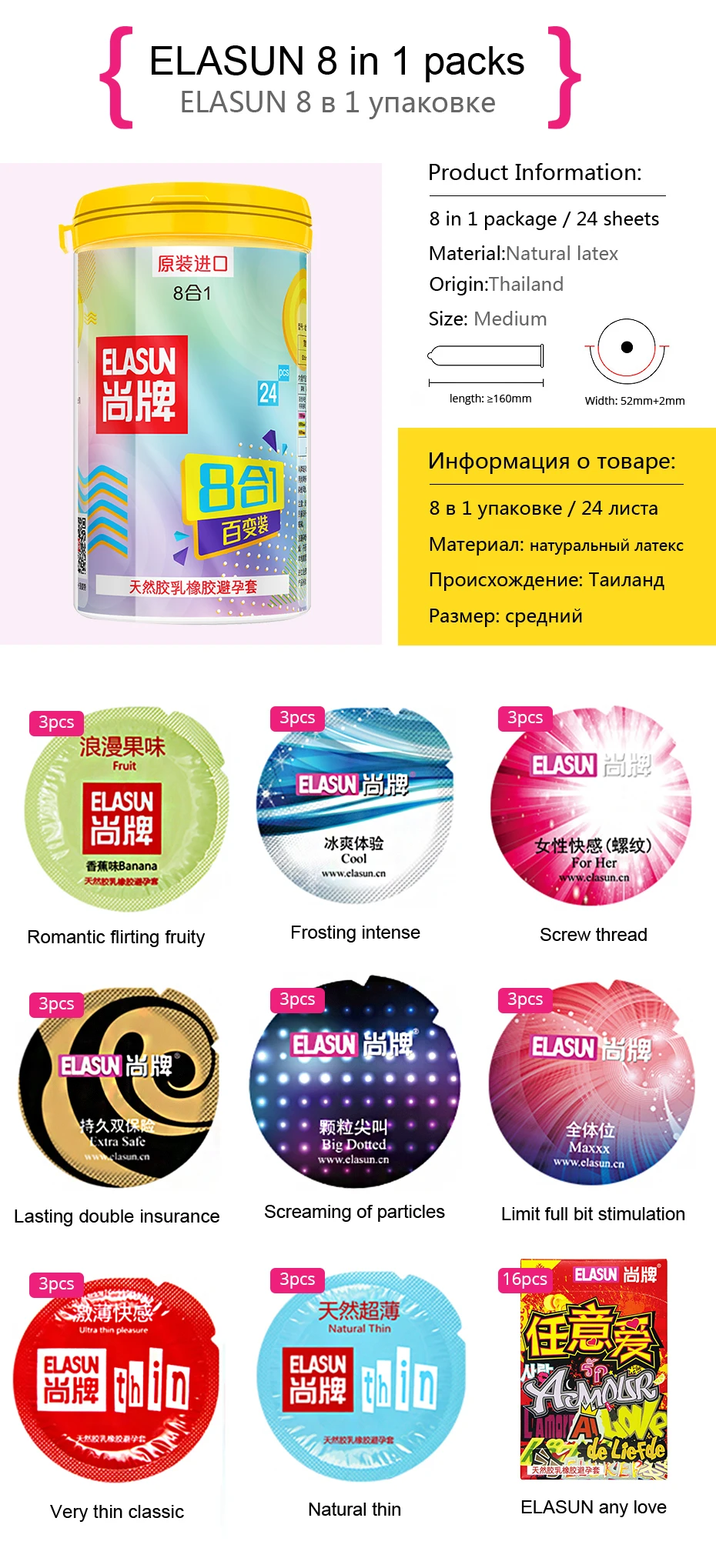 ELASUN 40pcs/Lot natural latex Condoms thread praticles G spot Ultra thin condoms for men sex toys penis sleeve elasun 40 adult 2