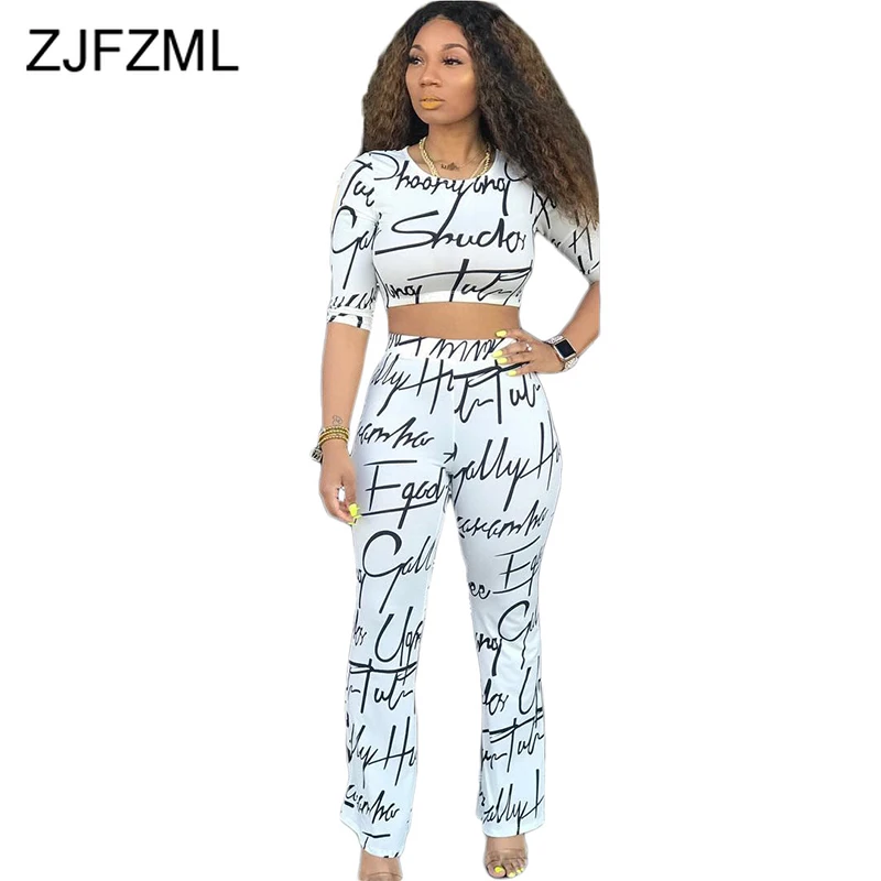 Letter Print Sexy Two Piece Tracksuit Festival Clothing O Neck Half Sleeve Crop Top And Flare Pants Women 2 Piece Matching Sets
Letter Print Sexy Two Piece Tracksuit Festival Clothing O Neck Half Sleeve Crop Top And Flare Pants Women 2 Piece Matching Sets