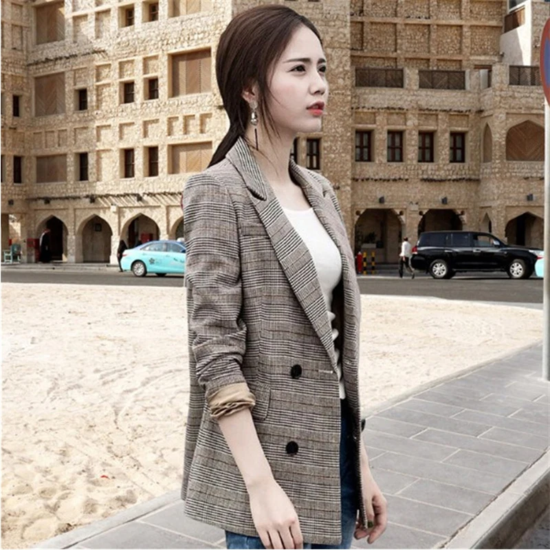 Vintage Double Breasted Plaid Blazer Women Long Sleeve Loose Suit Coat Jacket Female Work Office Lady Outwear Elegant Spring
Vintage Double Breasted Plaid Blazer Women Long Sleeve Loose Suit Coat Jacket Female Work Office Lady Outwear Elegant Spring