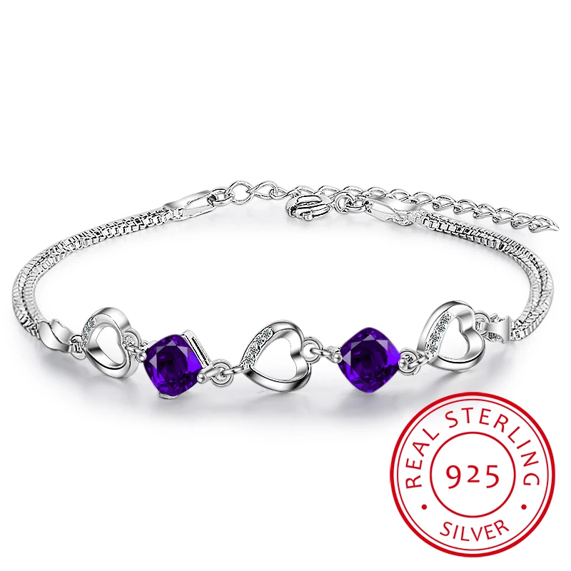 Фото Женский браслет из серебра 925 пробы с фиолетовым цирконием | Украшения и