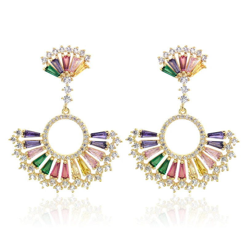 Boho Style Colorful AAA Zircon Dangle Drop Earrings For Women Fan Type Crystal Bridal Wedding Earrings Fan Shap Fashion Jewelry
Boho Style Colorful AAA Zircon Dangle Drop Earrings For Women Fan Type Crystal Bridal Wedding Earrings Fan Shap Fashion Jewelry