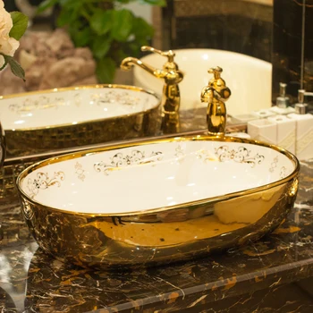 Golden chinese Jingdezhen Art Counter Top ceramic wash basin bathroom sinks hand painted ceramic sinks oval shape
Golden chinese Jingdezhen Art Counter Top ceramic wash basin bathroom sinks hand painted ceramic sinks oval shape