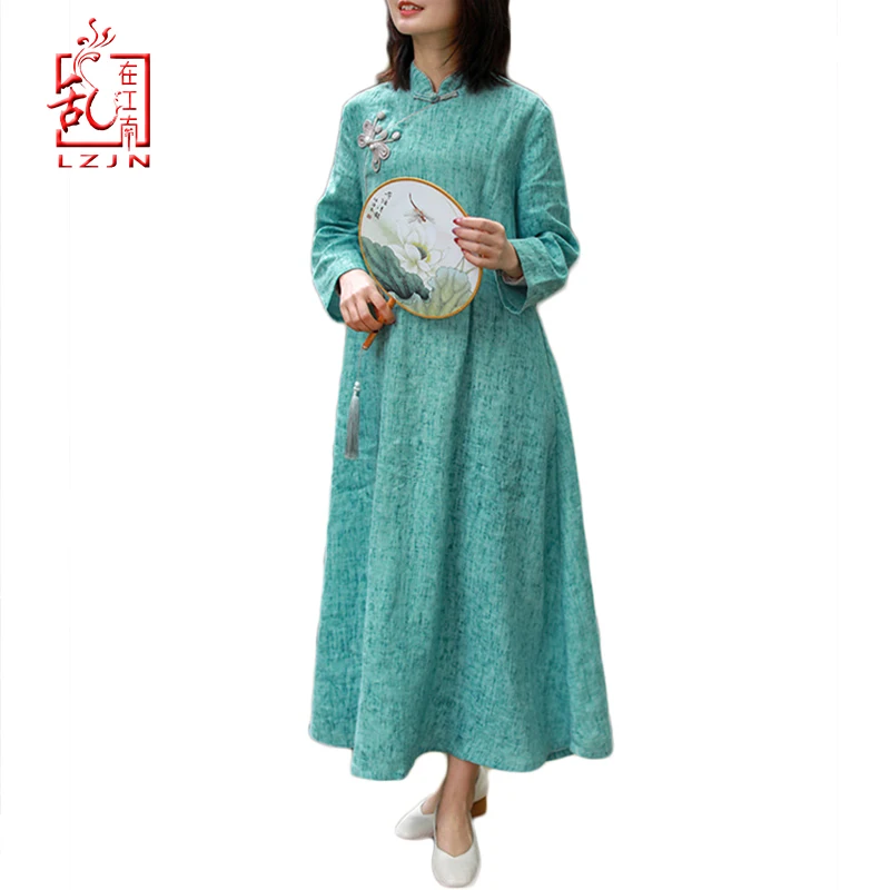LZJN 2019 New Traditional Chinese Style A-line Long Modern Qipao Dress Female Summer Long Sleeve Pockets Maxi Linen Dresses
LZJN 2019 New Traditional Chinese Style A-line Long Modern Qipao Dress Female Summer Long Sleeve Pockets Maxi Linen Dresses