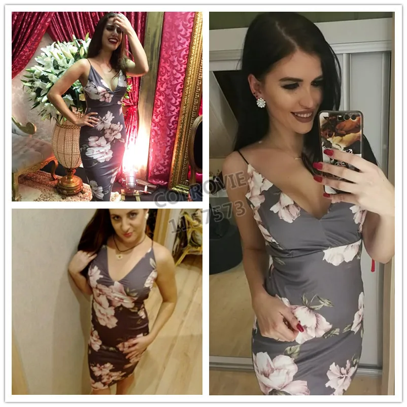 grey Floral Print Backless Midi Dress