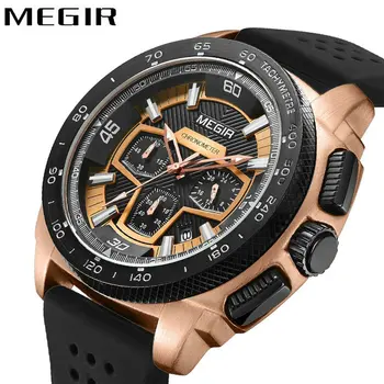

MEGIR Fashion Sport Watches Men 3 Working Sub-dials Silicone Strap Top Brand Luxury Quartz Wrist Watches for Male Calendar Clock