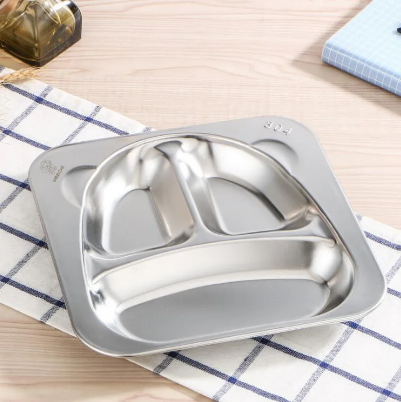 Stainless steel grid snack plate deep thick 2/3 grid students adult canteen tableware metal snack plate Stainless steel grid snack plate deep thick 2/3 grid students adult canteen tableware metal snack plate