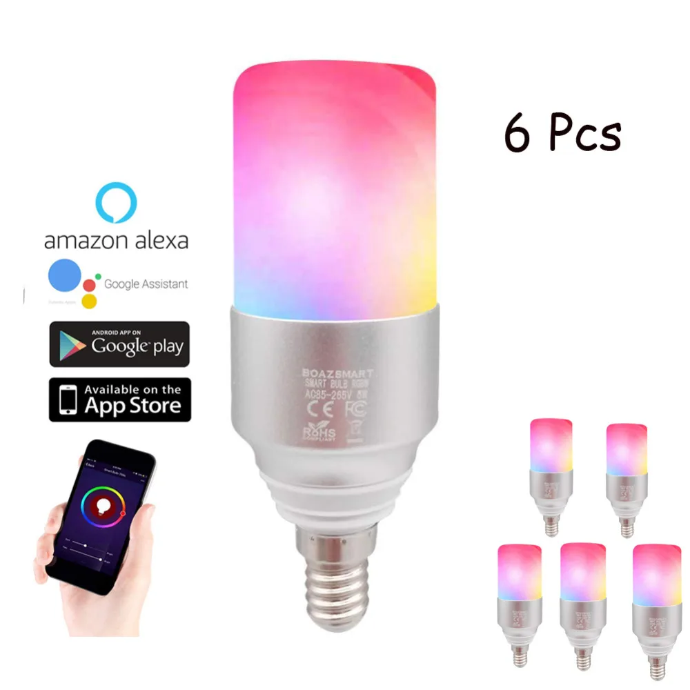 Smart WiFi E14 LED candle light bulb Dimmable 5Watts RGBW,smart lamp Compatible with Alexa Google Home wifi bulb 6pack
Smart WiFi E14 LED candle light bulb Dimmable 5Watts RGBW,smart lamp Compatible with Alexa Google Home wifi bulb 6pack