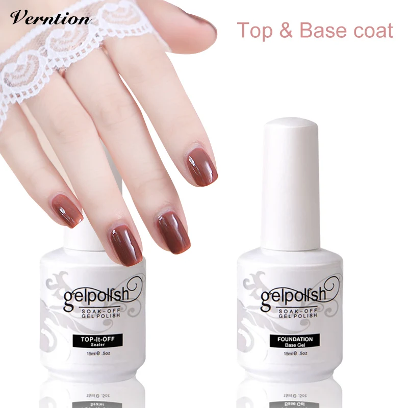 Verntion Non-Cleasing Finish Coat Nail Gel Polish Long-Lasting Nail Gel Lacquer Soak Off UV Top Coat + Base Coat Gel Polish 
Verntion Non-Cleasing Finish Coat Nail Gel Polish Long-Lasting Nail Gel Lacquer Soak Off UV Top Coat + Base Coat Gel Polish