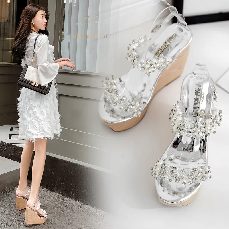 LTARTA 2019 Beaded Rhinestone Sandals Summer Wedge women's Shoes Transparent high-heeled Platform Shoes CWF-chq818-3
LTARTA 2019 Beaded Rhinestone Sandals Summer Wedge women's Shoes Transparent high-heeled Platform Shoes CWF-chq818-3
