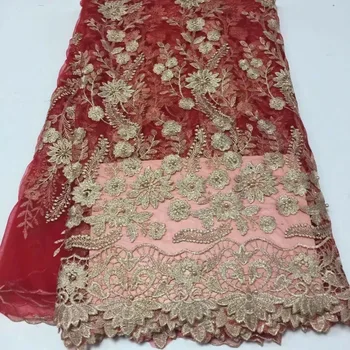 Red Gold African Lace Fabric 5Yards Latest Nigerian 3 d flowers beads Tulle French Mesh Net Lace Fabric For Bridal Wedding
Red Gold African Lace Fabric 5Yards Latest Nigerian 3 d flowers beads Tulle French Mesh Net Lace Fabric For Bridal Wedding