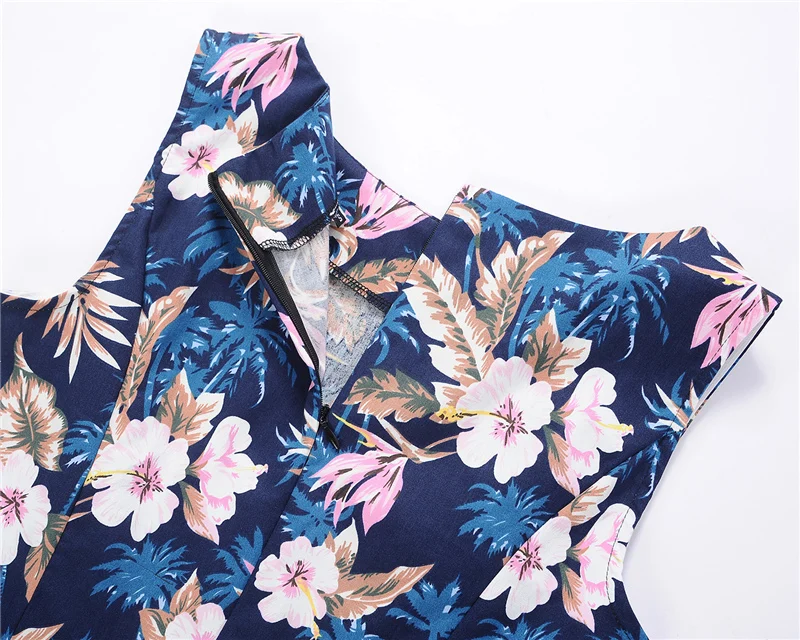 Kostlish Floral Print Summer Dress Women Sleeveless 50s Tunic Vintage Dress With Belt 2017 Elegant Swing Party Dresses Sundress (42)