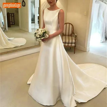 Laconic Custom Made Backless Wedding Dresses White Satin Bow Sweep Train A Line Sleeveless Wedding Gowns Long Sexy Bridal Dress
Laconic Custom Made Backless Wedding Dresses White Satin Bow Sweep Train A Line Sleeveless Wedding Gowns Long Sexy Bridal Dress