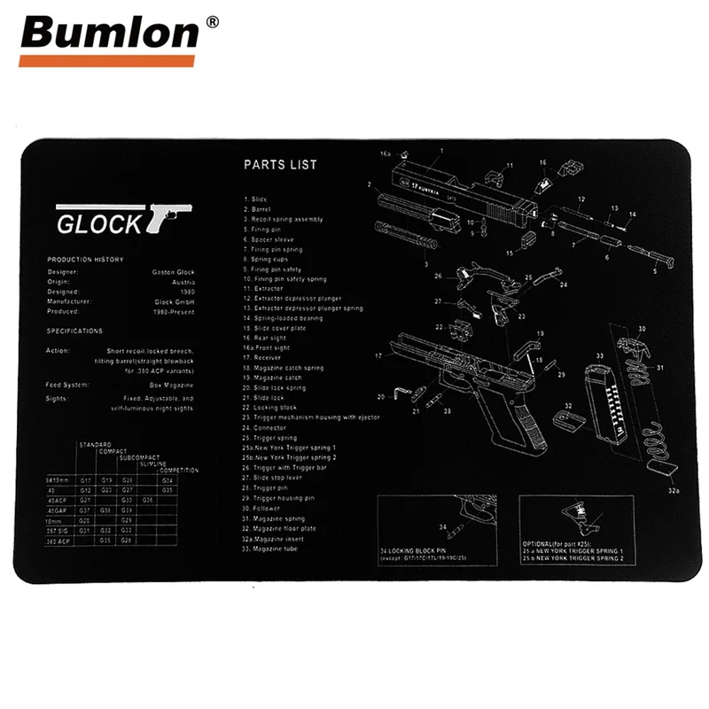 Glock Gun Cleaning Rubber Mat 17"x11" Waterproof Non-Slip Clean Mat with Parts Diagram and Instructions Armorers Bench 37-0082
Glock Gun Cleaning Rubber Mat 17"x11" Waterproof Non-Slip Clean Mat with Parts Diagram and Instructions Armorers Bench 37-0082