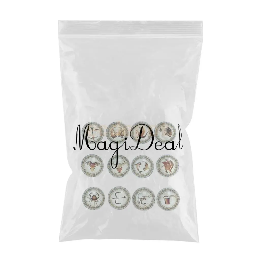 fityle 12 pieces Women/Men Fashion Zodiac Sign Bracelets Snap Button Jewelry Making Accessory Glass Cabochon Jewelry Making