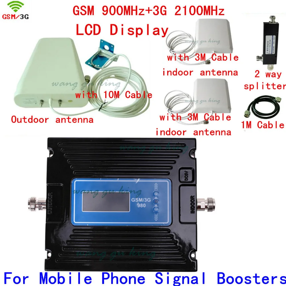 LCD Display 3G W-CDMA 2100MHz + GSM 900Mhz Dual Band Mobile Phone Signal Booster , Cell Phone Signal Repeater + Antenna + Cable
LCD Display 3G W-CDMA 2100MHz + GSM 900Mhz Dual Band Mobile Phone Signal Booster , Cell Phone Signal Repeater + Antenna + Cable