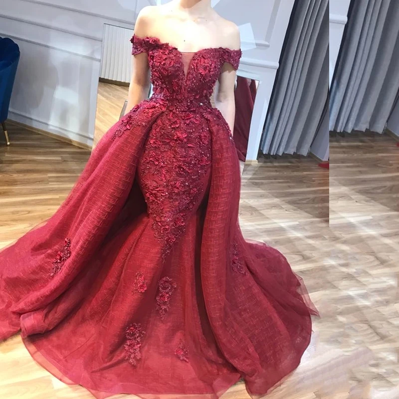 Abendkleider Dubai Wine Red Lace Beaded Mermaid Evening Dresses 2019 With Detachable Train 3D Flower Prom Gowns Abiye
Abendkleider Dubai Wine Red Lace Beaded Mermaid Evening Dresses 2019 With Detachable Train 3D Flower Prom Gowns Abiye