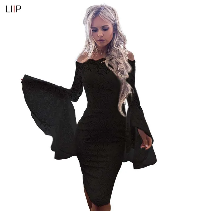 2019 summer sexy lace bodycon dress women party off shoulder long sleeve dresses casual elegant midi vestidos veranoSJ3072 | Женская
