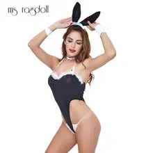 2019 Bunny Girl Cosplay nuevo cuello en V Set Tempt vestido mujeres ropa Orejas de conejo disfraz ropa de dormir uniforme Sexy Lencería erótica(China)