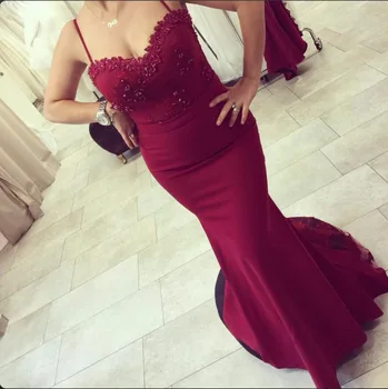 Mermaid Wine Red Spandex Spaghetti Strap Women Evening Dresses Lace Appliques Beaded Sexy Long Formal Evening Gowns
Mermaid Wine Red Spandex Spaghetti Strap Women Evening Dresses Lace Appliques Beaded Sexy Long Formal Evening Gowns