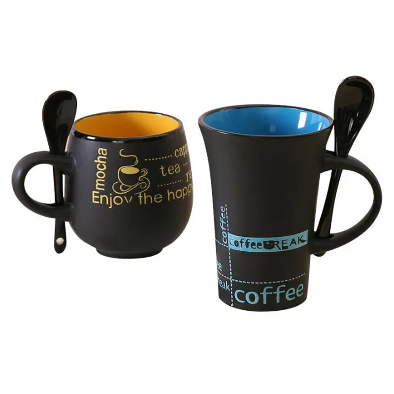 

Creative Ceramic Coffee cup Lovers Couple Drinkware Water Cup Cafe Milk tool with handgrrp and Spoon