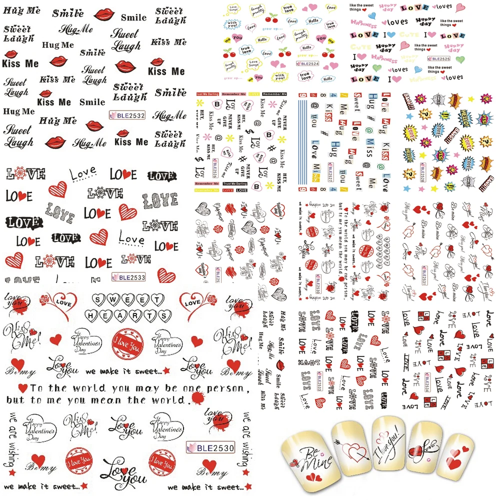 11 Designs in 1 set Nail Art Stickers Letters Designs Water Transfer Nail Wrap Manicure Decor Valentine Decals BEBLE2524-BLE2534
11 Designs in 1 set Nail Art Stickers Letters Designs Water Transfer Nail Wrap Manicure Decor Valentine Decals BEBLE2524-BLE2534