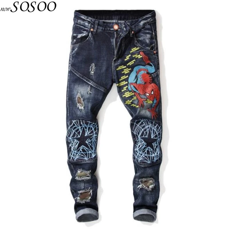 New Fashion design European and American style embroidery spider hole in micro men's jeans #066
New Fashion design European and American style embroidery spider hole in micro men's jeans #066