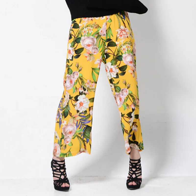High quality 2016 Ethnic Floral print Wide Leg Pants Women Vintage Flower Print Full Length Trousers Femme Casual 2 Color | Женская