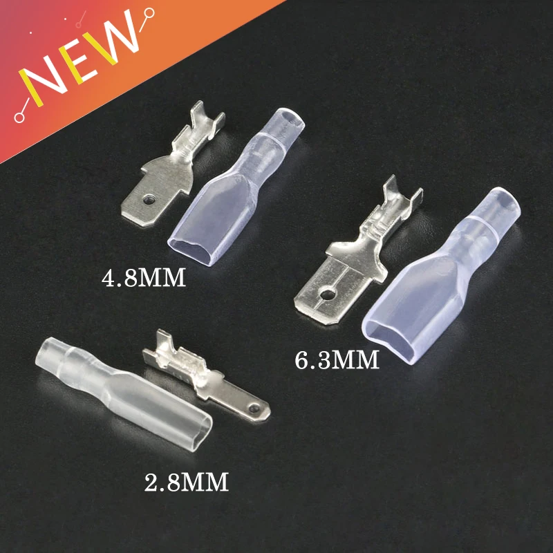 100Pcs 2.8/4.8/6.3mm Wire Connectors Crimp Terminals Crimp Male Spade Terminals With Transparent Insulating Sleeves
100Pcs 2.8/4.8/6.3mm Wire Connectors Crimp Terminals Crimp Male Spade Terminals With Transparent Insulating Sleeves