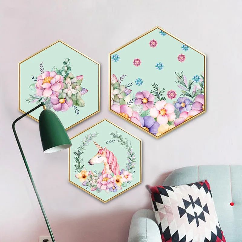 Nordic style Decorative paintings Hexagon mural with frame Creative Simple and modern Bedroom decoration unicorn paintings
Nordic style Decorative paintings Hexagon mural with frame Creative Simple and modern Bedroom decoration unicorn paintings