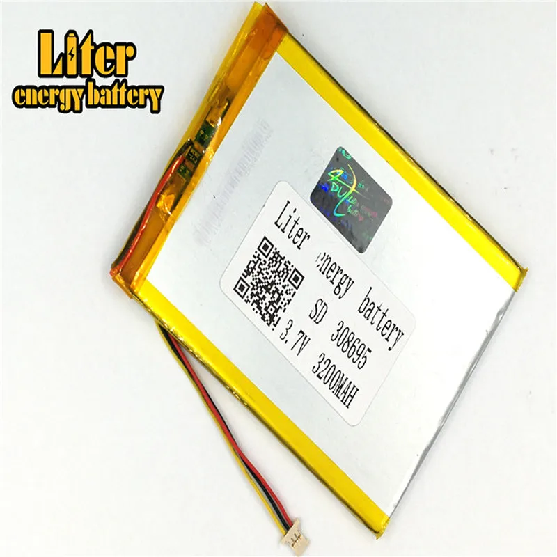 1.0MM 3pin connector 308695 3.7V 3200mah Tablet PC Battery lipo batteries rechargeable lithium ion polymer
1.0MM 3pin connector 308695 3.7V 3200mah Tablet PC Battery lipo batteries rechargeable lithium ion polymer