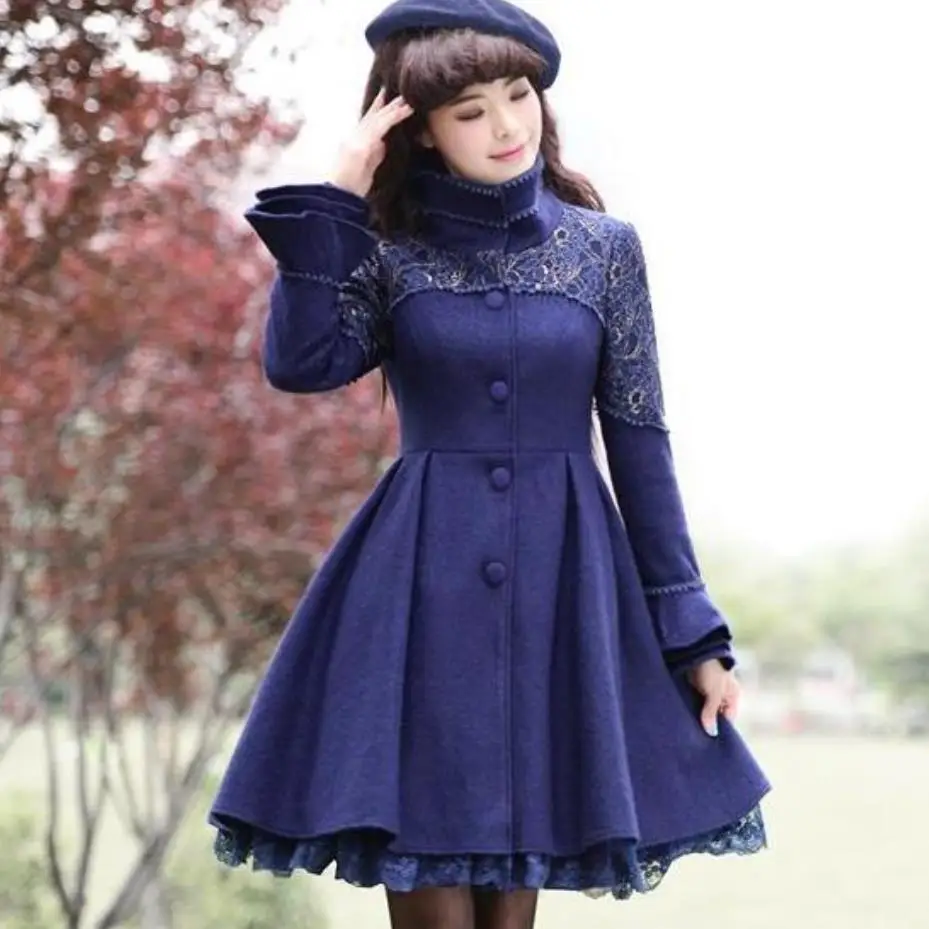 plus size 3XL Winter Women stand collar Fashion Lace Stitching vintage Slim Blue Wool Coats Ladies Woolen Blend
plus size 3XL Winter Women stand collar Fashion Lace Stitching vintage Slim Blue Wool Coats Ladies Woolen Blend