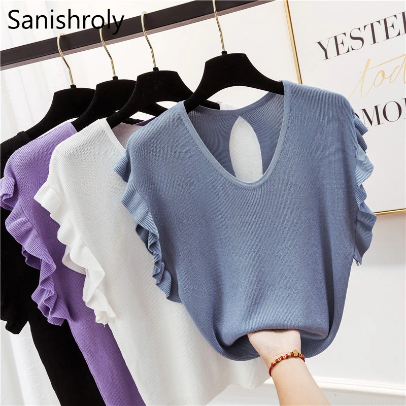 Sanishroly Women Summer T-Shirts Tee Hollow Out Ice Silk Knitted T Shirt Female V-Neck Short Sleeve Backless T Shirts Tops SE608
Sanishroly Women Summer T-Shirts Tee Hollow Out Ice Silk Knitted T Shirt Female V-Neck Short Sleeve Backless T Shirts Tops SE608