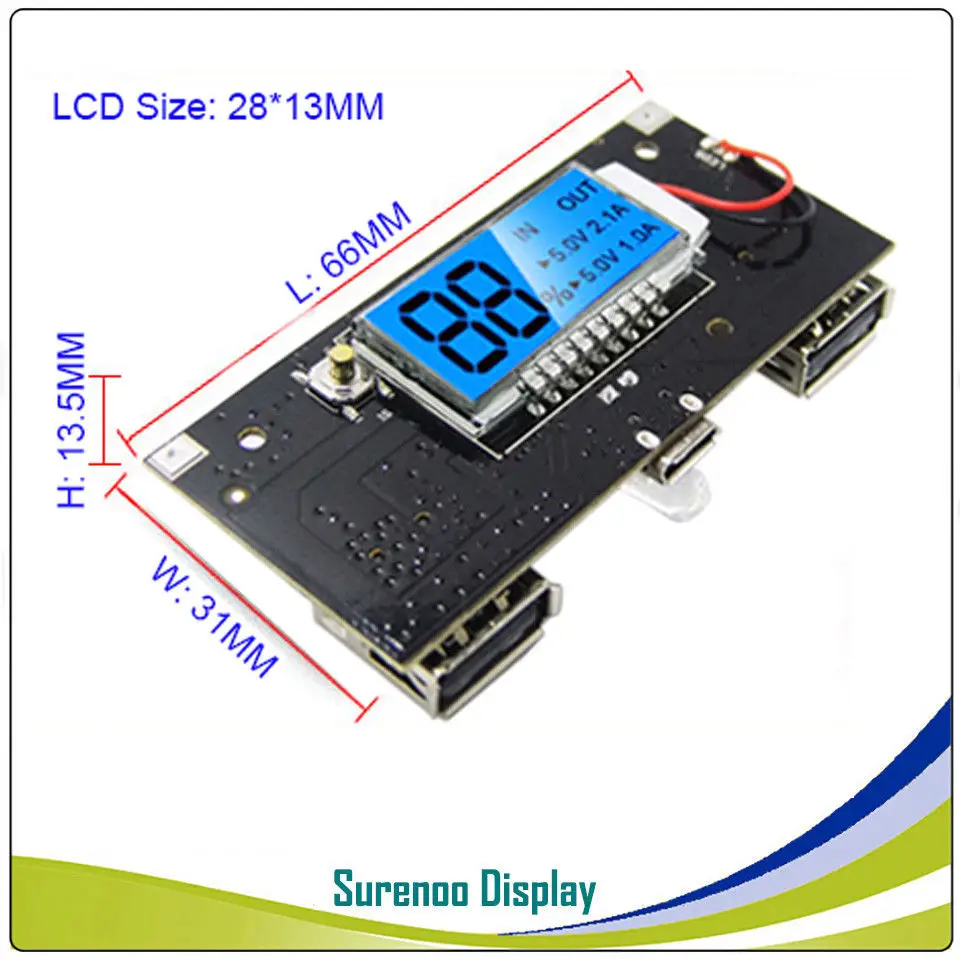 Dual USB 5V 1A 2.1A Mobile Power Bank 18650 Battery Charger PCB Module Board with Dightal Segment LCD Module Display Screen
Dual USB 5V 1A 2.1A Mobile Power Bank 18650 Battery Charger PCB Module Board with Dightal Segment LCD Module Display Screen