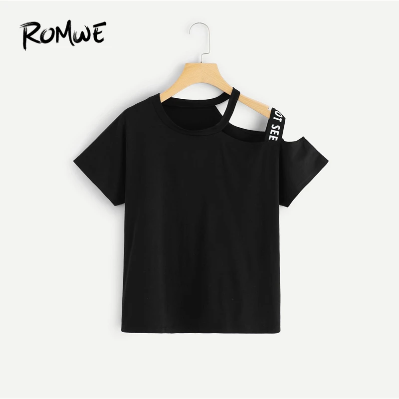 ROMWE Asymmetrical Neck Letter Taped Tee 2019 Female Glamorous Black Short Sleeve Graphic Tees Women Summer Korean Clothes Shirt
ROMWE Asymmetrical Neck Letter Taped Tee 2019 Female Glamorous Black Short Sleeve Graphic Tees Women Summer Korean Clothes Shirt