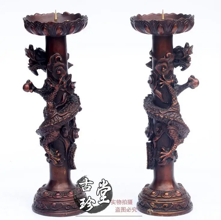 China Royal Brass Copper Dragon Play Bead candlestick candleholder candler pair