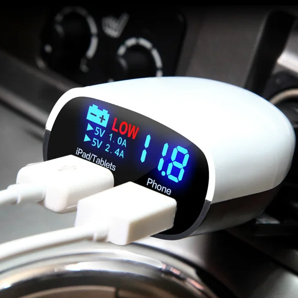 New Dual USB Car Charger Universal Adapter 2.4A+1.0A Voltage LCD Digital Display Monitor Charger for ipad/smart phone/GPS/MP3
New Dual USB Car Charger Universal Adapter 2.4A+1.0A Voltage LCD Digital Display Monitor Charger for ipad/smart phone/GPS/MP3