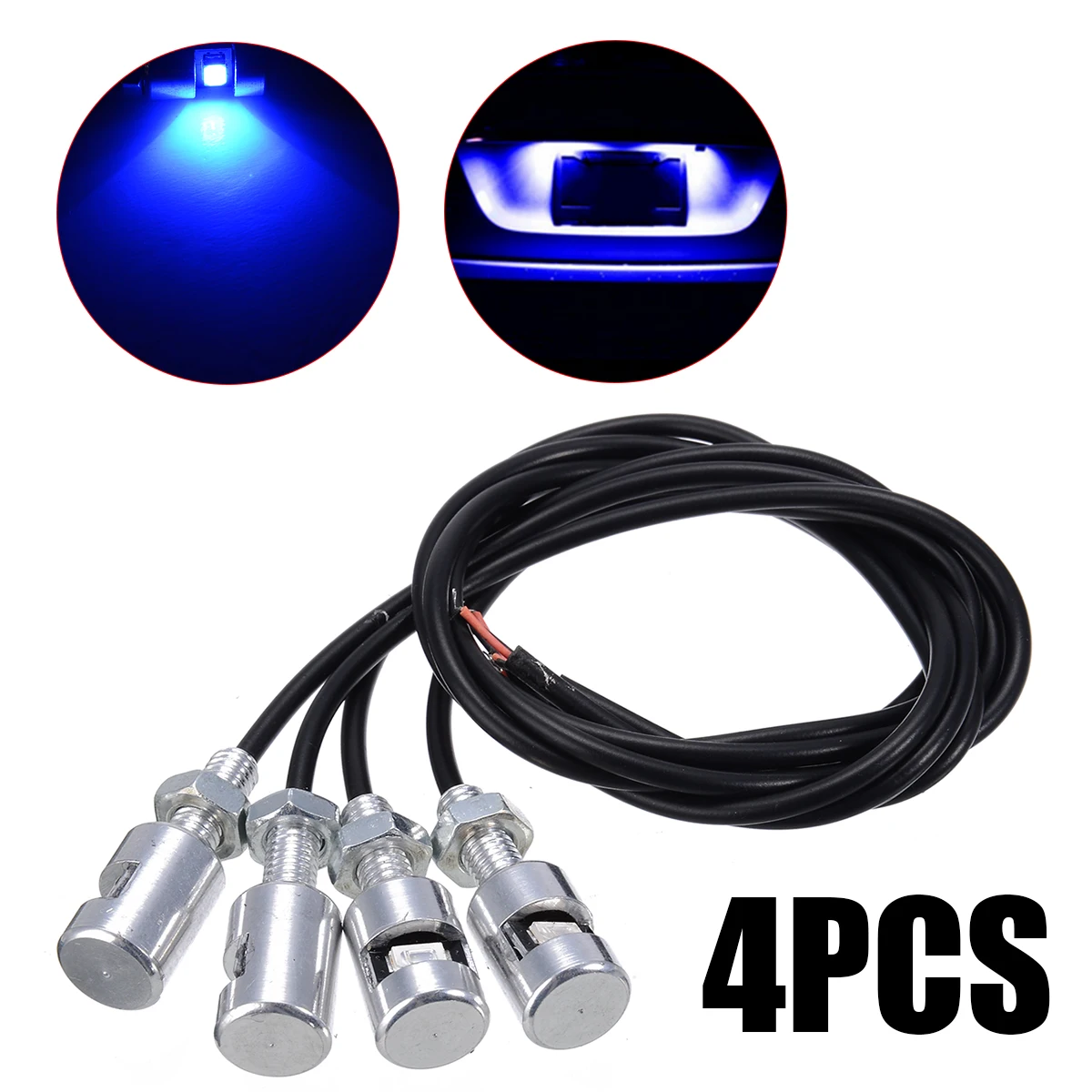 4pcs Blue LED Car License Number Plate Screw Bolt Light 12V 2 Wires Motorcycle Nut Lamp Bulb