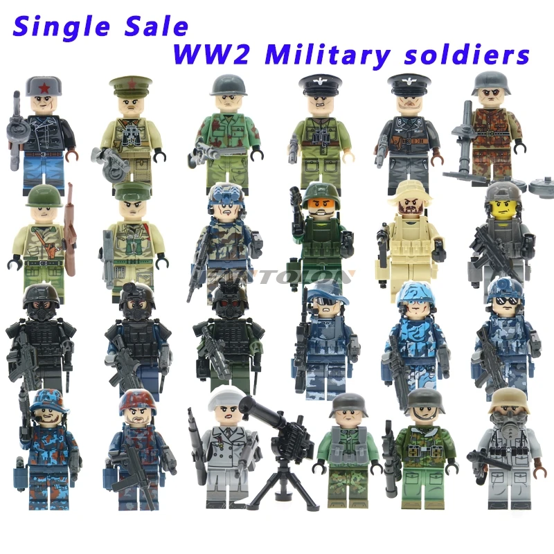 

Single Sale WW2 Russian Italy Us Germans British Military Army Soldiers Building Blocks Compatible Legoed weapons Toy Figures