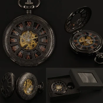 Mens Black Roman Numerals Mechanical Pocket Watch FOB Chain Gift Box Hand Wind Hollow Steampunk Pocket Watch 2017 Free Shipping
Mens Black Roman Numerals Mechanical Pocket Watch FOB Chain Gift Box Hand Wind Hollow Steampunk Pocket Watch 2017 Free Shipping