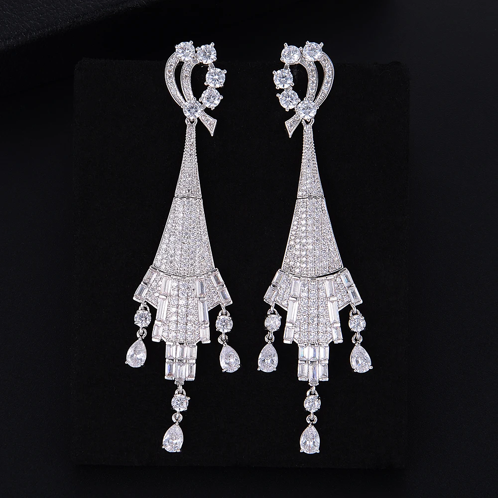 Silver Plated Irregular Cubic Zirconia Tassel Long Dangle Drop Earrings For Women Girls
Silver Plated Irregular Cubic Zirconia Tassel Long Dangle Drop Earrings For Women Girls