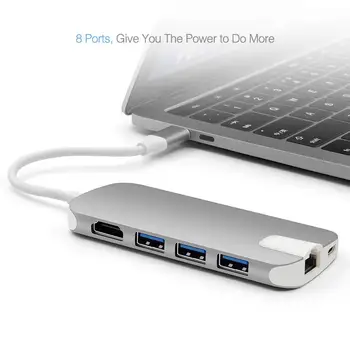 8in1 USB Type C 3.1 HUB for Type C to 3 USB 3.0 / 4K HDMI / RJ45 Ethernet / Micro SD TF Card Reader / USB Type C
8in1 USB Type C 3.1 HUB for Type C to 3 USB 3.0 / 4K HDMI / RJ45 Ethernet / Micro SD TF Card Reader / USB Type C
