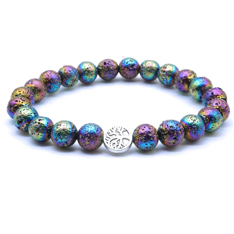 Tree of Life Colourful Plating Lava Stone Beads DIY 8mm Rock Aromatherapy Essential Oil Diffuser Bracelet Yoga Strand Jewelry |