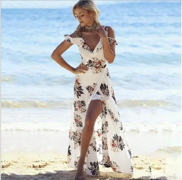 2017 Women Floral print ruffles long Women strap v neck split beach summer Off the shoulder vestidos Clothes
2017 Women Floral print ruffles long Women strap v neck split beach summer Off the shoulder vestidos Clothes