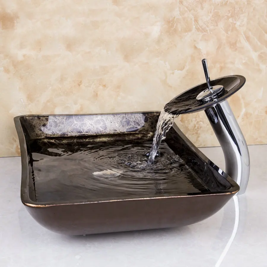 OUBONI Водопад Ванная комната прямоугольная стеклянная раковина умывальник стекло
