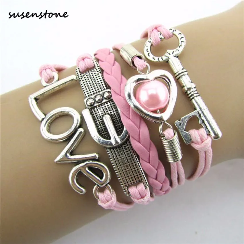 Susenstone Fashion Infinity Heart Pearl Ladies Bracelet Love Key Leather Alloy Charm Women Girls Bracelet Pink
Susenstone Fashion Infinity Heart Pearl Ladies Bracelet Love Key Leather Alloy Charm Women Girls Bracelet Pink